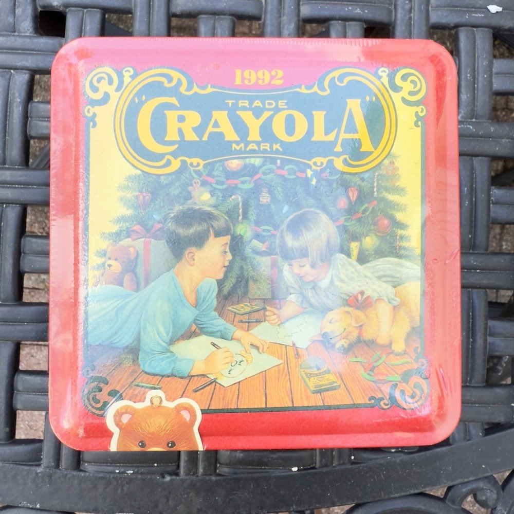Vtg 90s 1992 Crayola Crayon Collectible Christmas Tin Sealed Ornament Unopened